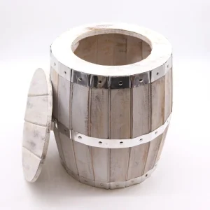 Taburete de barril de cerveza – Madera blanqueada 38 x 32 cm