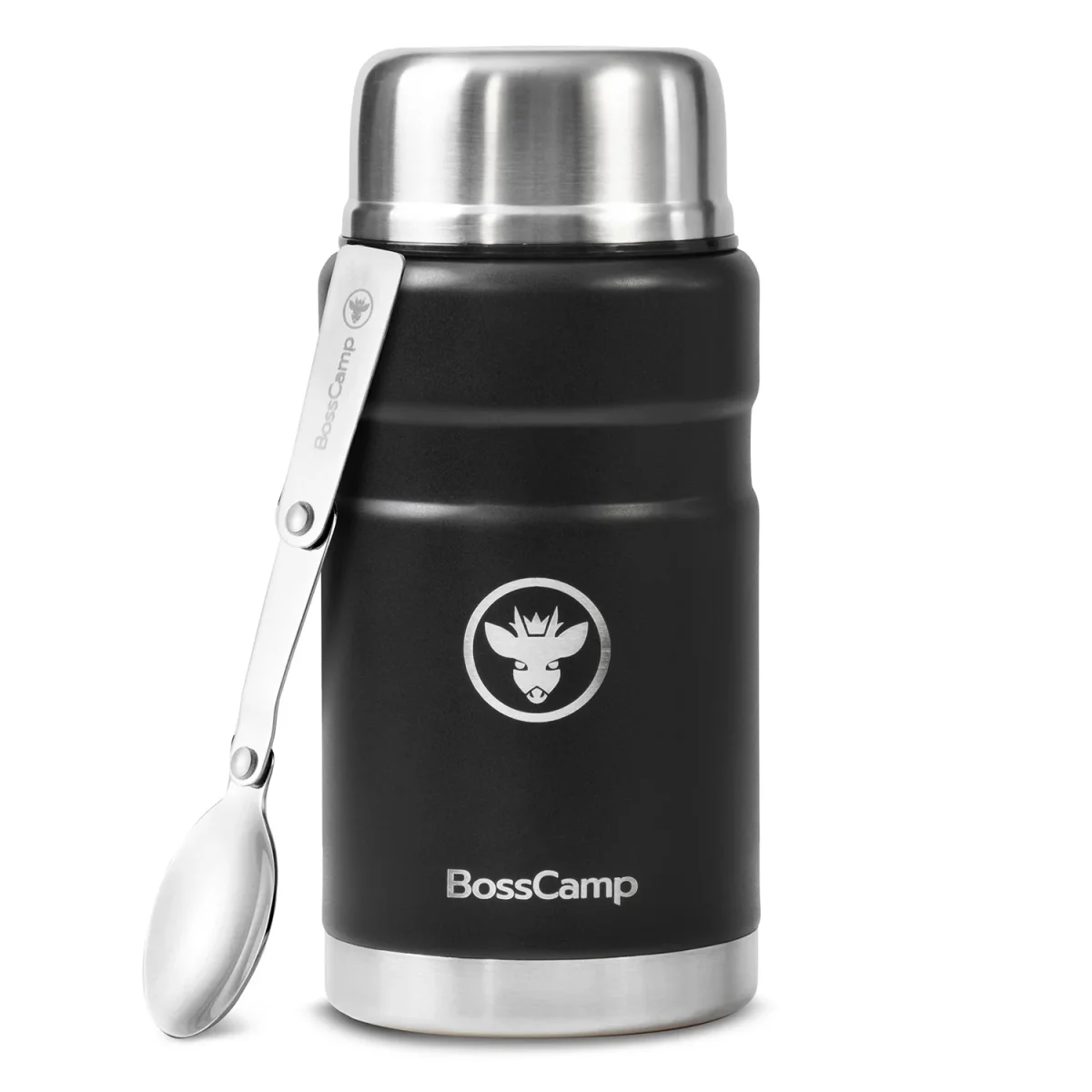 Termo Comida BossCamp 750 ml Negro Acero Inox Bolso Cuchara - Imagen 6